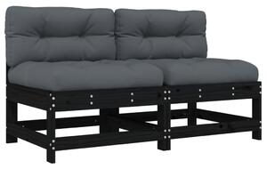Canapele de mijloc cu perne, 2 buc., negru, lemn masiv de pin