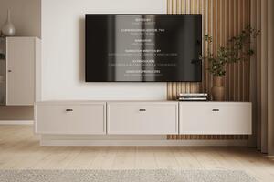 Comodă TV suspendatăă Lorini 200 cm cu sertare - cashmir / mânere negre T-bar