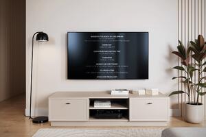 Comodă TV Lorini 150 cm cu sertare - culoare cașmir / mânere negre tip T-bar