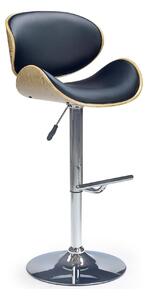 Scaun bar H44, negru/stejar deschis/crom, piele ecologica/placaj indoi