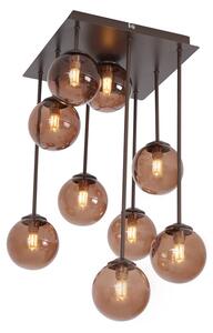 Plafonieră de design bronz cu sticlă bronzată 9 lumini - Athens