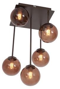 Plafonieră de design bronz cu sticlă bronzată cu 5 lumini - Atena