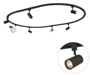 Sistem modern de iluminat pe șine cu 6 spoturi negre, monofazat, oval 100cm - Iconic Jeana