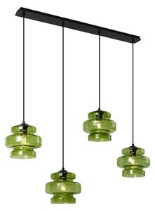 Lampă suspendată retro neagră cu sticlă verde cu 4 lumini - Denise
