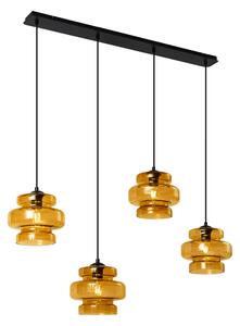 Lampă suspendată retro neagră cu sticlă portocalie cu 4 lumini - Denise