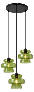 Lampă suspendată retro neagră cu sticlă verde cu 3 lumini - Denise