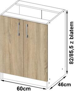 Dulap inferior de bucătărie Lula s60 (Alb mat + stejar sonoma). Promo -21%. 1068591