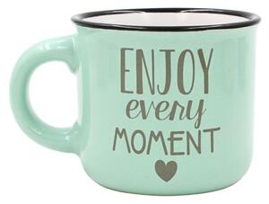 Cană cafea espresso Nekupto 80 ml, ceramică, verde, mesajul „Enjoy every moment”