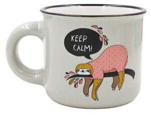 Cană cafea espresso Nekupto 80 ml, ceramică, gri, imprimeu leneș KEEP CALM