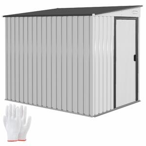 Outsunny Căsuță din Oțel pentru Grădină cu Bază, Magazie cu Ușă Glisantă, 154x206.5x160/181 cm, Alb | Aosom Romania