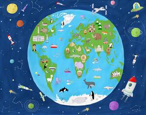 Ilustrație Illustrated Map of the World from Space, Carla Daly