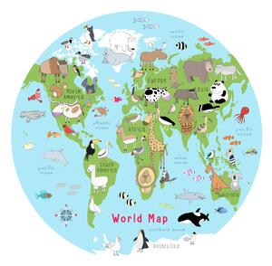Ilustrație Illustrated World Map Animals and Fish Light Blue, Carla Daly