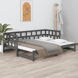 Pat extensibil de zi, gri, 2x(80x200) cm, lemn masiv de pin