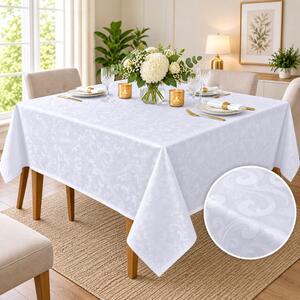 Fata de masa satinata jacquard alba 150x150 cm, model arabesc