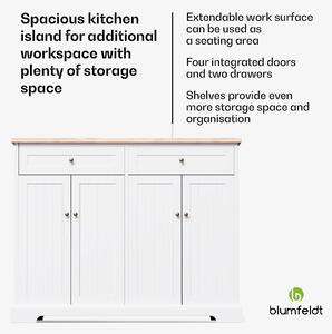 Blumfeldt Etsu, insulă de bucătărie, blat extensibil, 2 sertare, 4 uși, poate fi folosit ca masă, spațiu de depozitare, ușor de curățat