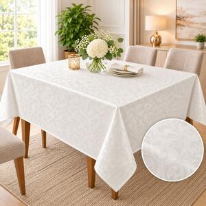 Fata de masa satinata jacquard crem 150x150 cm, model arabesc