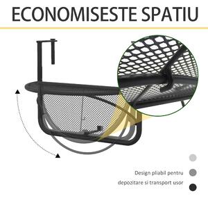Outsunny Masă Suspendată pentru Balcon, Reglabilă în Înălțime, Design Spațiu-Eficient, Fier, Negru, 60x45x50 cm | Aosom Romania