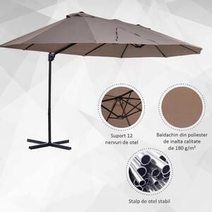 Outsunny Umbrelă Dublă de Soare, Poliester Anti-UV și Impermeabil, 270x460x250 cm, Design Elegant, Maro | Aosom Romania