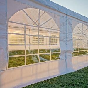 Cort evenimente, pavilion 12x6x3.7 m, PVC ignifugat, suprafata 72 mp, 12 ferestre, cadru otel galvanizat, alb