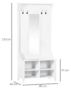 HOMCOM mobilier hol, cuier si oglinda, 80x40x170cm, alb | Aosom Ro