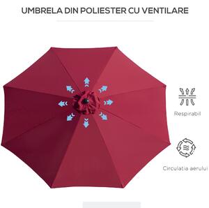 Outsunny Umbrelă de Grădină Inclinabilă 3x2.45m, Poliester Impermeabil, Rosu Bordeaux | Aosom Romania
