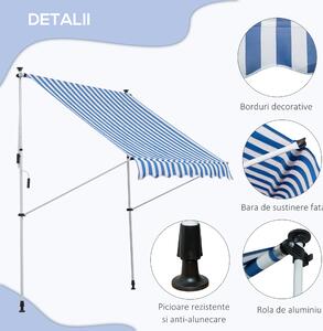Outsunny Copertină Roll-Up pentru Exterior cu Manivelă, Cadru Telescopic și Unghi Reglabil, Albastru și Alb, 200x150cm | Aosom Romania