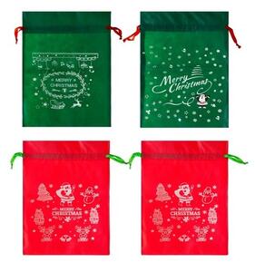 Set 4 saculeti pentru cadouri de Craciun, snur inchidere, verde si rosu, 45x29,5 cm