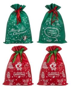 Set 4 saculeti pentru cadouri de Craciun, snur inchidere, verde si rosu, 45x29,5 cm