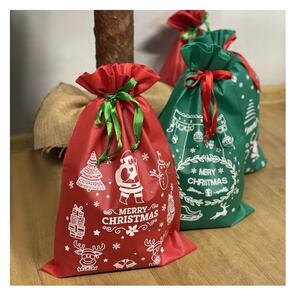Set 4 saculeti pentru cadouri de Craciun, snur inchidere, verde si rosu, 45x29,5 cm