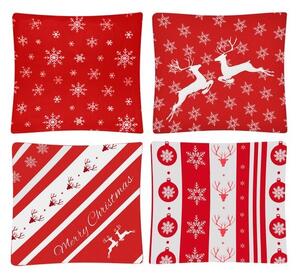 Set 4 fete de perna, tematica de Craciun, inchidere cu fermoar, 45x45 cm, alb si rosu