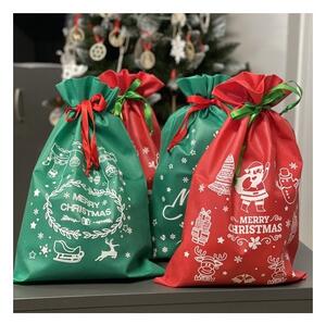 Set 4 saculeti pentru cadouri de Craciun, snur inchidere, verde si rosu, 45x29,5 cm