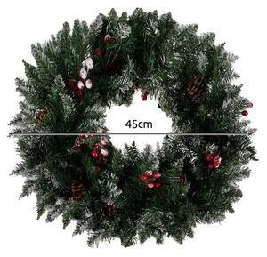 Coronita decorativa de Craciun, varfuri ninse, conuri si fructe rosii, diametru 45 cm