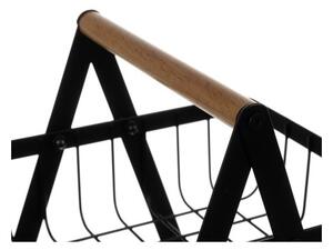 Cos depozitare fructe si legume, 2 nivele, design minimalist, metal negru mat, maner lemn