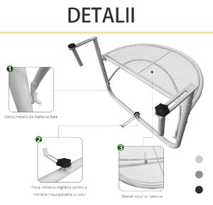 Outsunny Măsuță Pliabilă pentru Balcon din Metal, Reglabilă pe 3 Înălțimi, Ideală pentru Spații Mici, 60x45x50cm, Albă | Aosom Romania