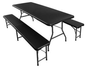 Set mobilier gradina/terasa, pliabil, 1 masa, 2 banci, negru, 180x74x74 cm/180x30x45 cm, Malatec