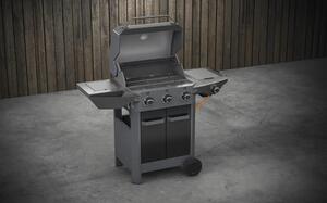 Grătar pe gaz Tenneker Carbon TG-3 U 3 arzătoare suprafață de gătire 60x42 cm incl. termometru în capac, tavă de colectare grăsime, masă laterală, suport tacâmuri