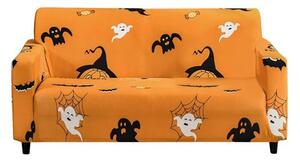 Husă elastica pentru canapea de 2 persoane, model Halloween, detasabilă, lavabilă, anti-alunecare, orange