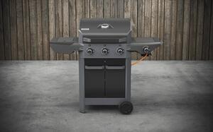 Grătar pe gaz Tenneker Carbon TG-3 U 3 arzătoare suprafață de gătire 60x42 cm incl. termometru în capac, tavă de colectare grăsime, masă laterală, suport tacâmuri