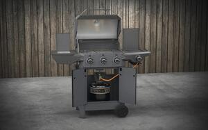 Grătar pe gaz Tenneker Carbon TG-3 U 3 arzătoare suprafață de gătire 60x42 cm incl. termometru în capac, tavă de colectare grăsime, masă laterală, suport tacâmuri