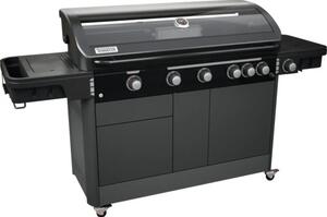 Grătar pe gaz Tenneker Halo TG5 U 7 arzătoare suprafață de gătire 48x120 cm fontă incl. termometru în capac, tavă de colectare grăsime, suport tacâmuri, masă laterală