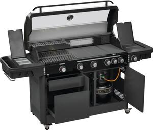 Grătar pe gaz Tenneker Halo TG5 U 7 arzătoare suprafață de gătire 48x120 cm fontă incl. termometru în capac, tavă de colectare grăsime, suport tacâmuri, masă laterală