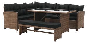 Set mobilier de grădină din ratan MADAL (maro deschis + negru) (pentru 4-6 persoane). 1091736