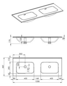 Lavoar dublu încastrat în blat Jungborn 121x46 cm, 2 cuve, negru mat