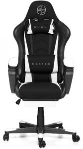 Guru Master GM2-W-L, scaun de gaming, elegant, ergonomic, rotativ, cu suport picioare, negru/alb