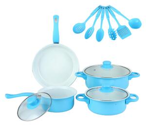 Set de tigăi antiaderente din 13 piese cu ustensile albastru deschis G26