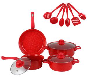 Set de tigăi antiaderente din 13 piese cu ustensile roșu G22