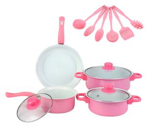 Set de tigăi antiaderente din 13 piese cu ustensile roz G24
