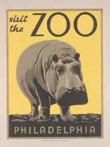 Artă imprimată Vintage Philadelphia Zoo Poster (Featuring a Hippo), (30 x 40 cm)