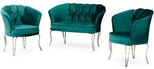 Fotoliu VIena, scaun,verde-auriu, picioare metal auriu, Homs