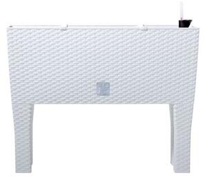 Jardiniera decorativa, cu picioare, sistem irigare, imitatie ratan, alb, 30 L, 60x25x46 cm, Rato Case High